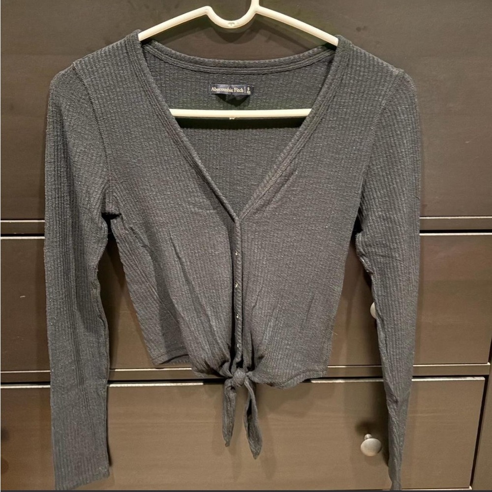 Black V-Neck Tie-Front Top